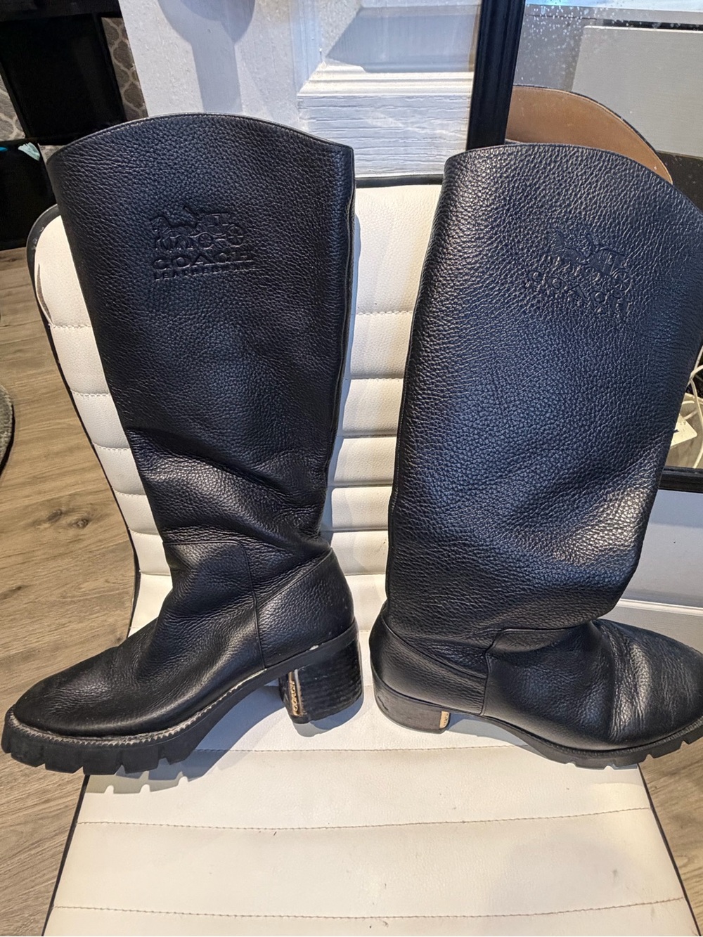 Coach Women's Black Leather Knee-High Boots 9 - Picture 2 of 7